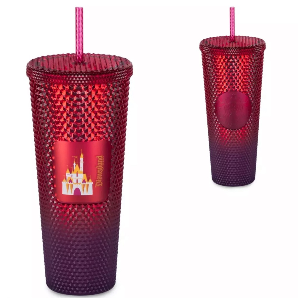NEW Disneyland Geometric Starbucks Tumbler With Straw Red Cold Cup Disney Castle